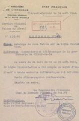 ouvrir dans la visionneuse : Rapports de police suite à des actes de sabotage et de résistance (août 1944).