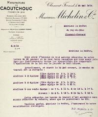 ouvrir dans la visionneuse : 1 vue Rapport de l'entreprise Michelin au préfet sur l'application de la loi de la journée de 8 heures. 31 mai 1919.