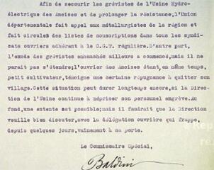 ouvrir dans la visionneuse : Rapport du commissaire spécial au préfet sur les grèves aux Ancizes. 24 mars 1933.