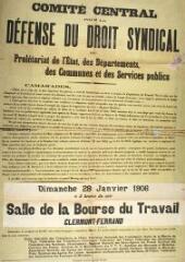 ouvrir dans la visionneuse : 1 vue Affiche du Comité central pour la défense du droit syndical. 28 janvier 1906.