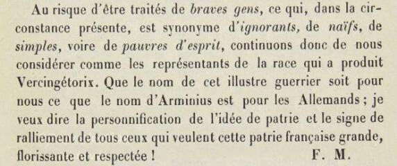ouvrir dans la visionneuse : « La race française et Vercingétorix », dans Bulletin historique et scientifique de l'Auvergne, août-octobre 1886.